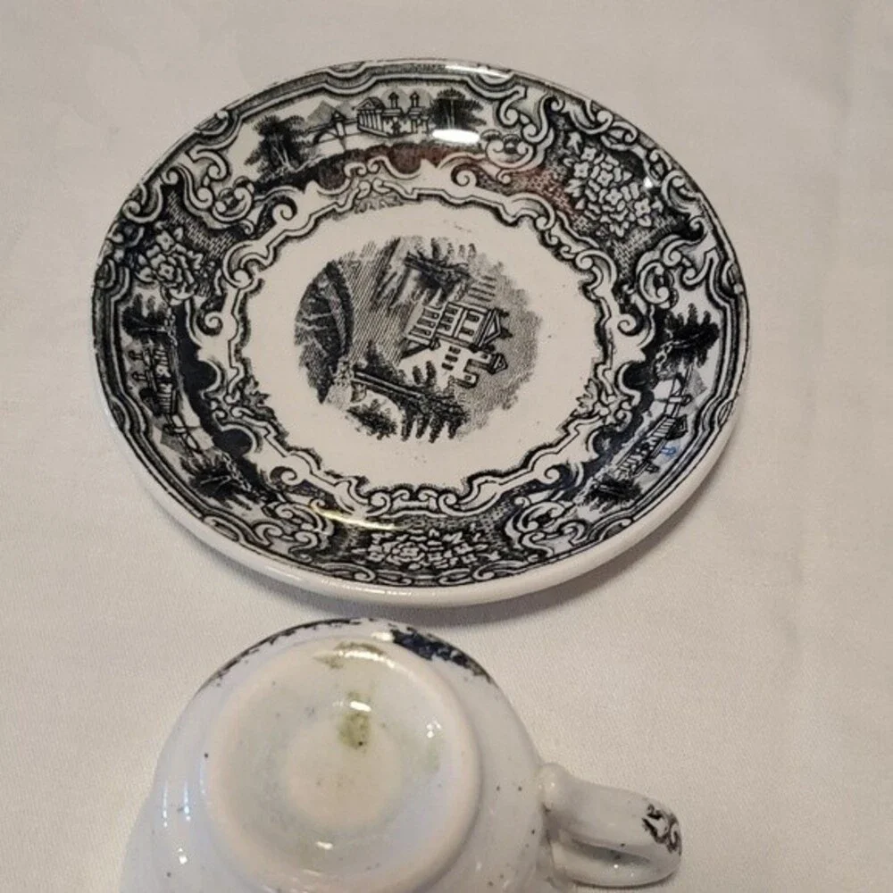 VTG La Cartuja de Sevilla “Vistas” Cup Saucer – Rare Black Transferware  Spain